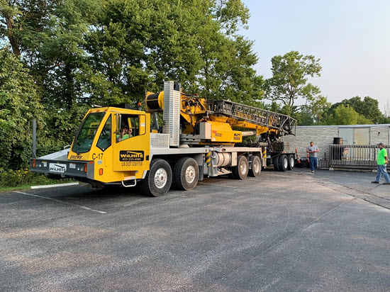 Crane operation at Good Shepherd location - alternate view